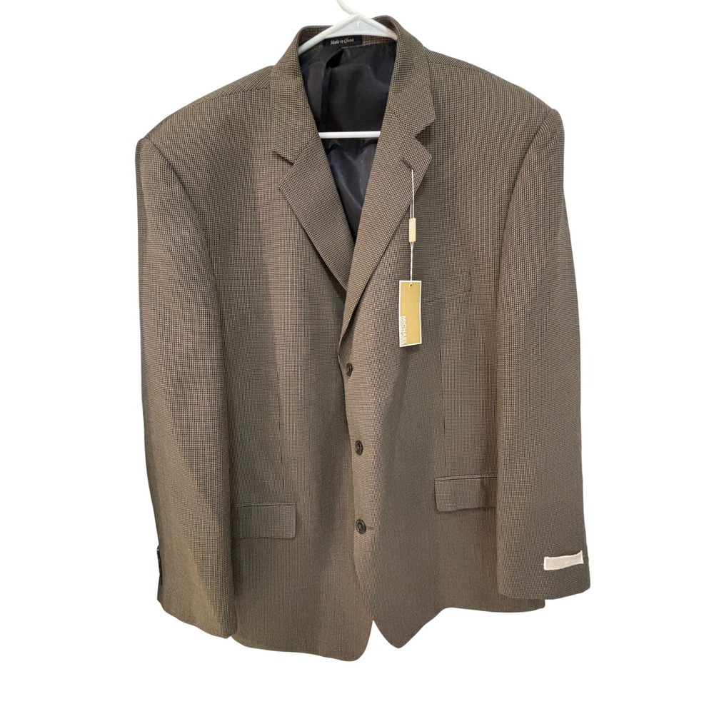 Michael Kors Mens Brown Tan Micro Check 3 Button Blazer Sport Coat 52R NEW